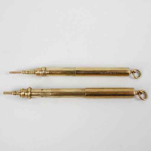 Two 9ct gold Sampson Mordan & Co. retractable pencils. Each of plain telescopic form, hallmarked Lon