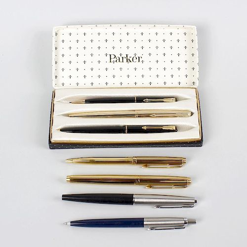 A selection of Parker pen sets, to include four ballpoint pens and three fountain pens, together wit