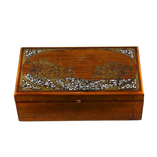 An early 20th century Continental inlaid table box. Perhaps Austrian, the hinged rectangular cover d
