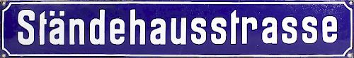 A group of German enamel street signs Each with white lettering on rectangular white-bordered blue g