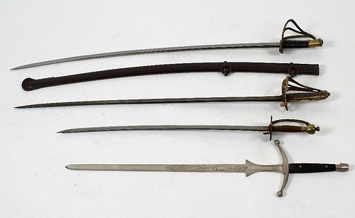 A Victorian Officer's dress sword, the scrolled open basket hilt with crest and folding guard, a 19t