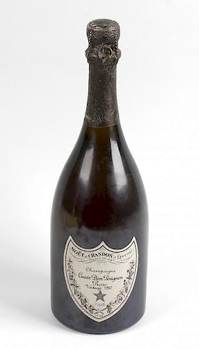 A bottle of Cuvee Dom Perignon Rose Champagne vintage 1982, 12.5% ABV, label and neck in good condit