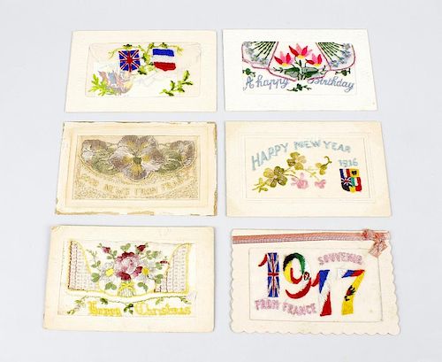 A collection of French-manufactured World War I era woven silk postcards.To include greetings cards,