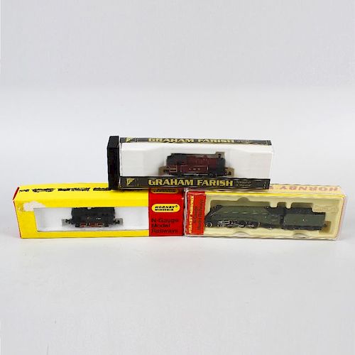 Six Hornby Minitrix and Graham Farish N gauge model railway locomotives. To include Mallard, BR Clas