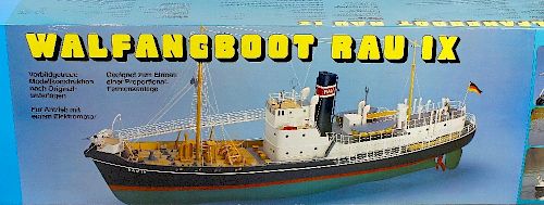 A Graupner 1/45th scale 'Walfangboot Rau IX' model boat kit, unassembled and in original box.  <br><