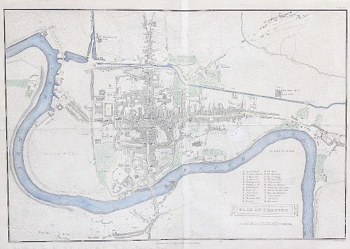 A box containing a printed map of Chester, inscription beneath 'Published July 25th 1809 by Cadell &