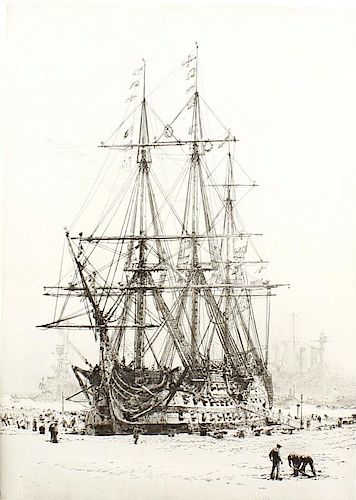 A box of assorted pictures and prints To include two engravings by William Lionel Wyllie, 'HMS Victo