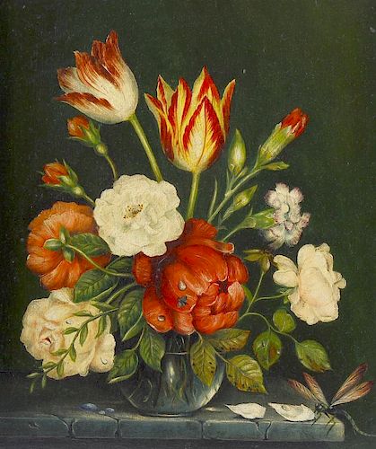 A group of 20th century oil paintings. Still lives of flowers, to include a Dutch School example wit