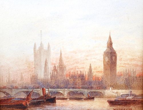 Frederick E. J. Goff (1855 - 1931)'Westminster' Thames scene with London Bridge and the Houses of Pa