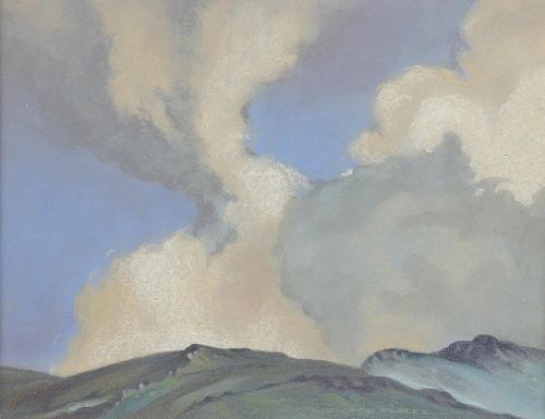 John Dudley (modern) Clouds Pastel on paper Signed to lower edge and with paper label verso 9.5 x 7.