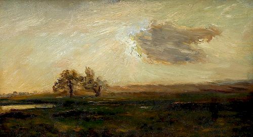 Four landscape paintings. Comprising Christopher Mark Maskell, (1846-1933), A thatched farmstead wit