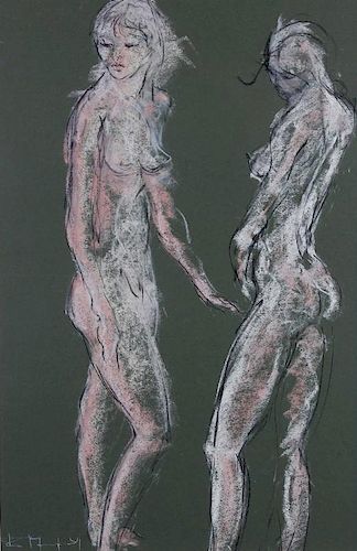 Tom Merrifield (b.1932) Nude study depicting two full-length female figures Chalk on paper Signed to