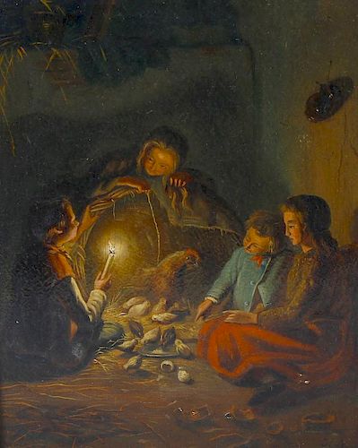 Johannes Rosierse, (1818-1901) An interior scene by candlelight Oil on panel 8 x 10.5 (20.25cm x 26.