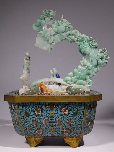 Mottled Jadeite Longevity Decoration Bonsai