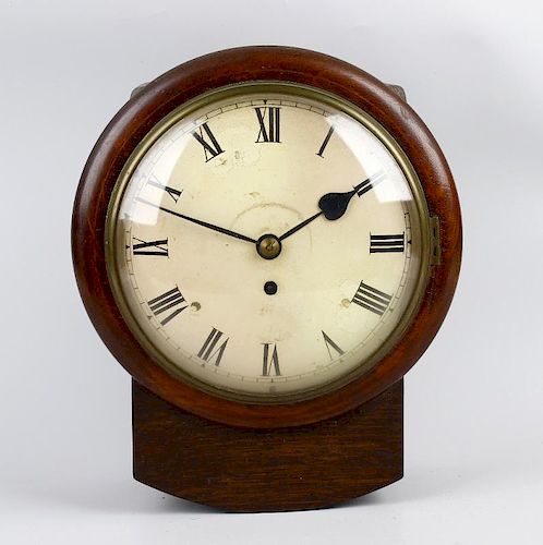 A small mid 19th century oak-cased single-fusee wall clock With 8-inch cream-painted convex Roman di