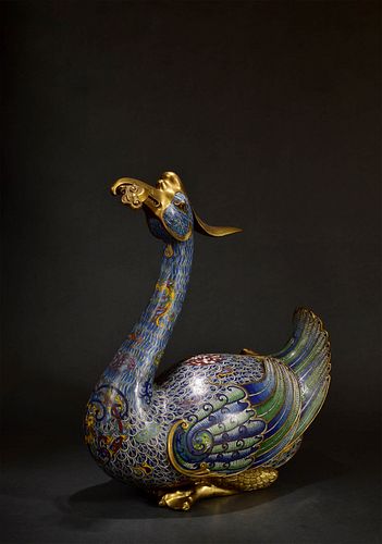 Cloisonne Enamel Goose and Lingzhi Ornament