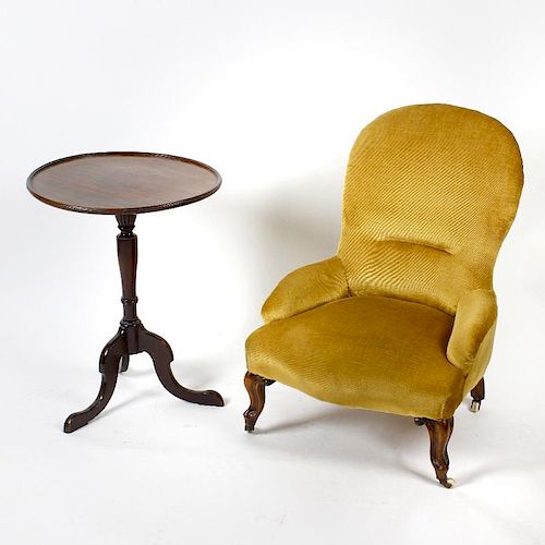A mixed collection of furniture To include: a Victorian walnut-legged nursing chair, mahogany tripod