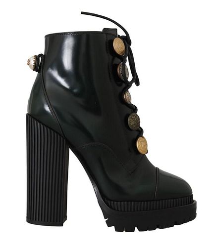 DOLCE & GABBANA GREEN LEATHER DG LOGO ZIP ANKLE BOOTS
