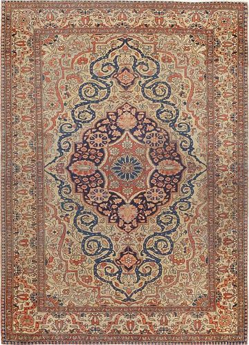 ANTIQUE PERSIAN MOHTASHAM KASHAN RUG. 3 ft 10 in x 2 ft 10 in (1.17 m x 0.86 m).