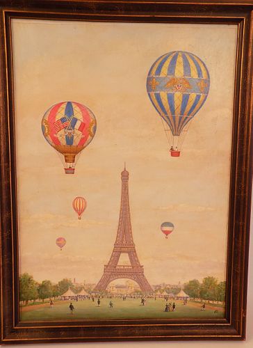 BALLOONS OVER PARIS OIL PAINTING