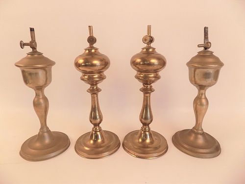 4 ANTIQUE BRASS OIL LAMPS