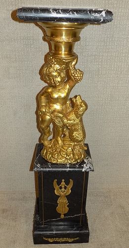 BRONZE & MARBLE FIGURAL STAND