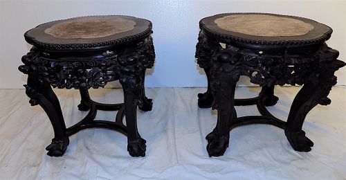 PAIR CHINESE TEAKWOOD STANDS