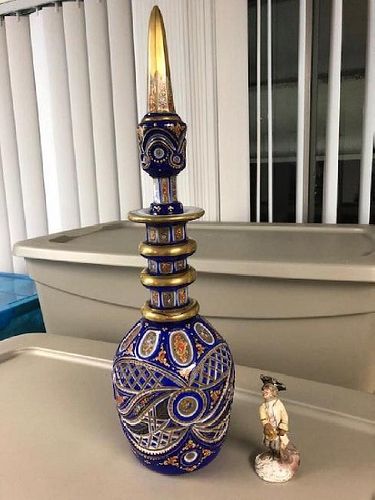 Very Large Bohemian Overlay Decanter With Gold Gilding