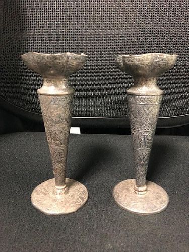 Pair of Silver Candle Holder Persian Qajar