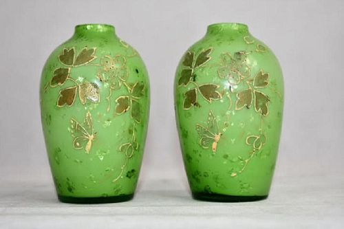 pair of green enamel vases