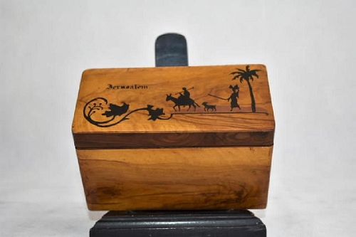 wooden box with Jerusalem writing
