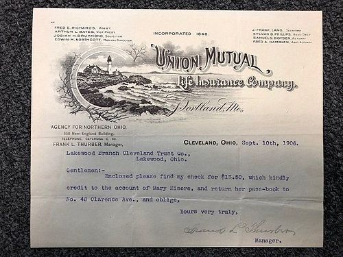 Life insurance letter 1906 Ohio