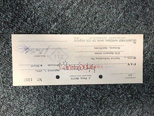 Paul Getty signed Check