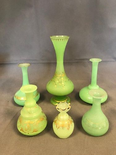 6 pieces of green french opaline