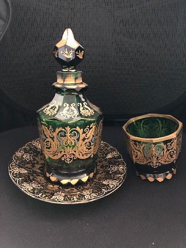 Magnificent Moser Decanter, Plate And Goblet