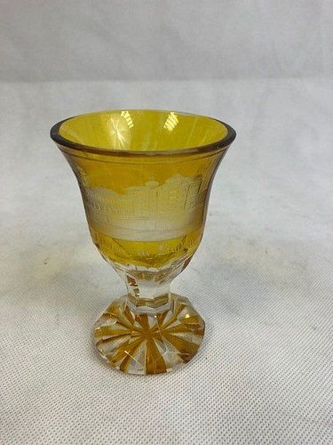 Bohemian Amber Engraved Goblet