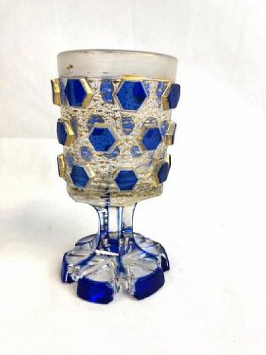 Bohemian blue and clear goblet