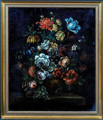 Still Life Of Flowers In A Vase Antique Painting