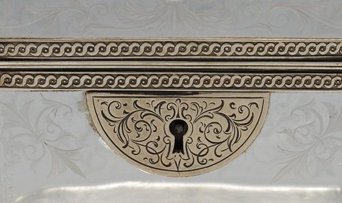 A mid-nineteenth century Austrian silver mounted cut glass casket or caddy, the rectangular form wit