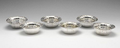 A mid-twentieth century Italian silver set of six bowls with matching saucers, each of lobed outline