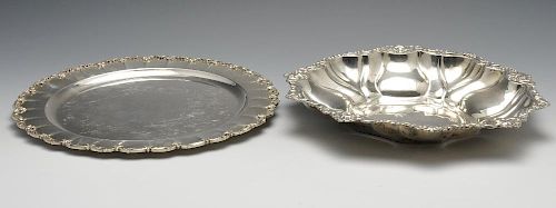 Two mid-twentieth century Italian silver dishes, the larger, lobed dish with applied shell and scrol