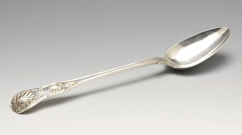 A William IV silver double struck King's pattern serving spoon with initialled terminal. Hallmarked