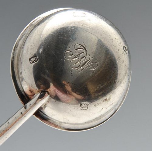 A mid-Victorian silver toddy ladle, having a spiral twist baleen handle leading to a circular bowl m