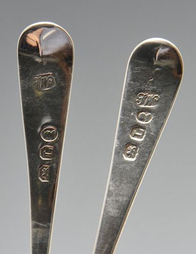 A selection of various George III and later condiment spoons, etc., most examples having initialled