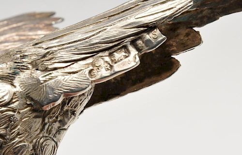 A modern silver table ornament realistically modelled as a pheasant. Hallmarked C S R Ltd, London 19