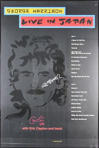 Eric Clapton & George Harrison Signed 1992 24x36 Live