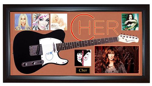 Cher Autographed Signed Tele Guitar + Custom Display
