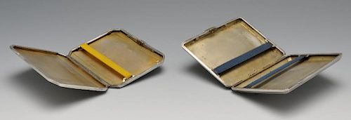 Two 1940's silver cigarette cases, each having engine turned exterior with personal engraved cartouc
