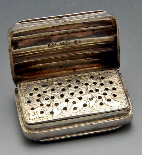 A George III novelty silver vinaigrette modelled a cigar case with initial engraving and opening to