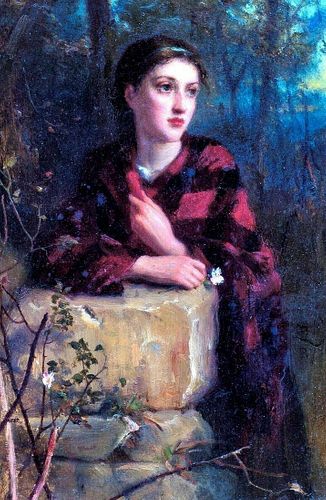 Portrait Of A Girl By A Wall Antique Oil Painting